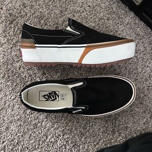 Vans Black and White Slip-On Platform Shoes